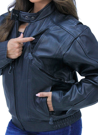Women’s Vented Genuine Leather Bomber Jacket #L259VZK (10-20)