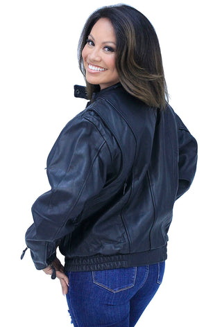 Women’s Vented Genuine Leather Bomber Jacket #L259VZK (10-20)