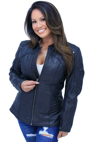 Women’s Vented Leather Scooter Jacket #L1924VZK (S-L)