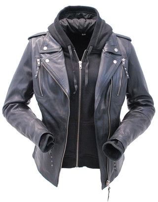 Women’s Vented Motorcycle Jacket with Removable Hoodie #L6841HK