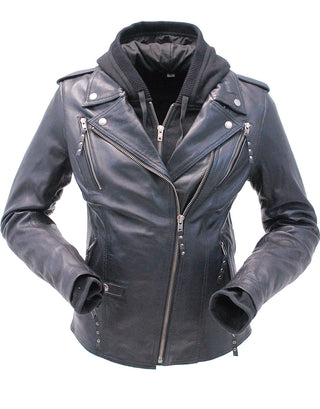 Women’s Vented Motorcycle Jacket with Removable Hoodie #L6841HK