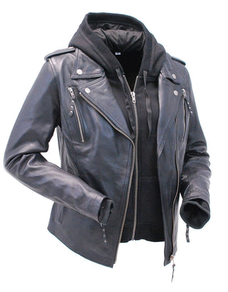 Women’s Vented Motorcycle Jacket with Removable Hoodie #L6841HK