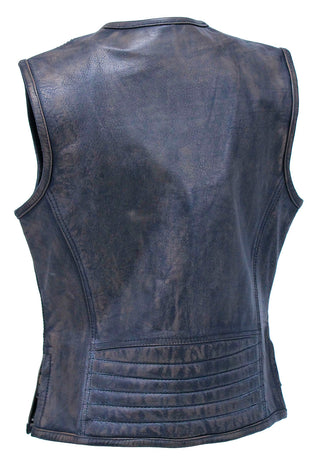 Women’s Vintage Brown Conceal Pocket Leather Vest #VLA686GN (S-3X)