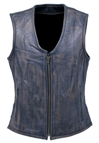 Women’s Vintage Brown Conceal Pocket Leather Vest #VLA686GN (S-3X)