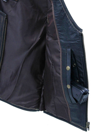 Women’s Vintage Brown Conceal Pocket Leather Vest #VLA686GN (S-3X)