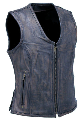 Women’s Vintage Brown Conceal Pocket Leather Vest #VLA686GN (S-3X)