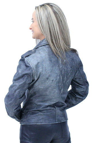 Women’s Vintage Gray Leather Motorcycle Jacket #LA68323GY