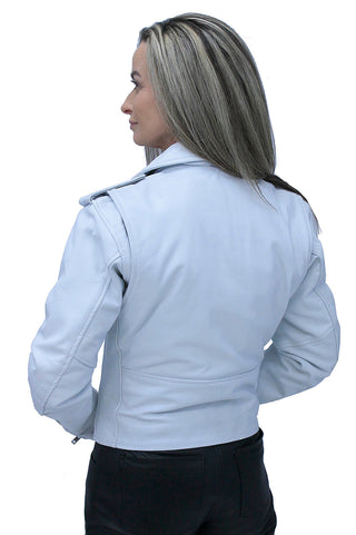 Women’s White Lambskin Lightweight Motorcycle Jacket #L22839QW