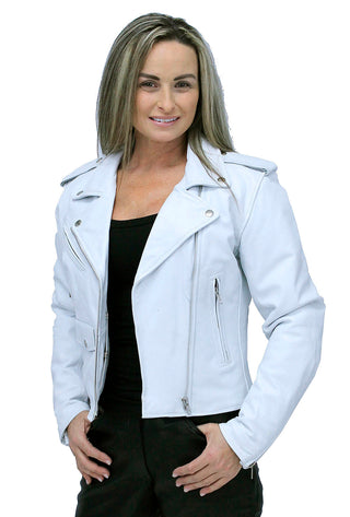 Women’s White Lambskin Lightweight Motorcycle Jacket #L22839QW