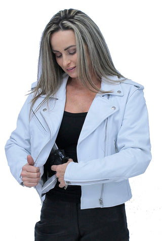 Women’s White Lambskin Lightweight Motorcycle Jacket #L22839QW